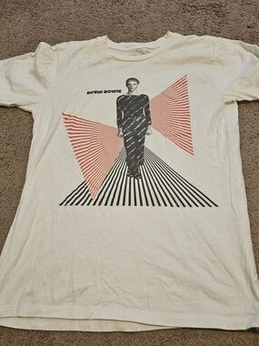 David Bowie Small White Tee Black & Red Print